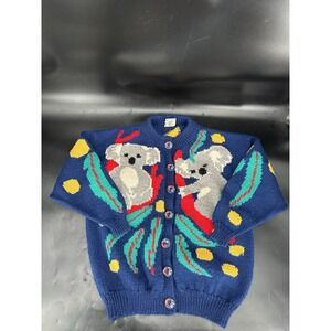 Vintage BONZ Pure New Wool Hand Knit Koala Cardigan Sweater Australia Size L/XL